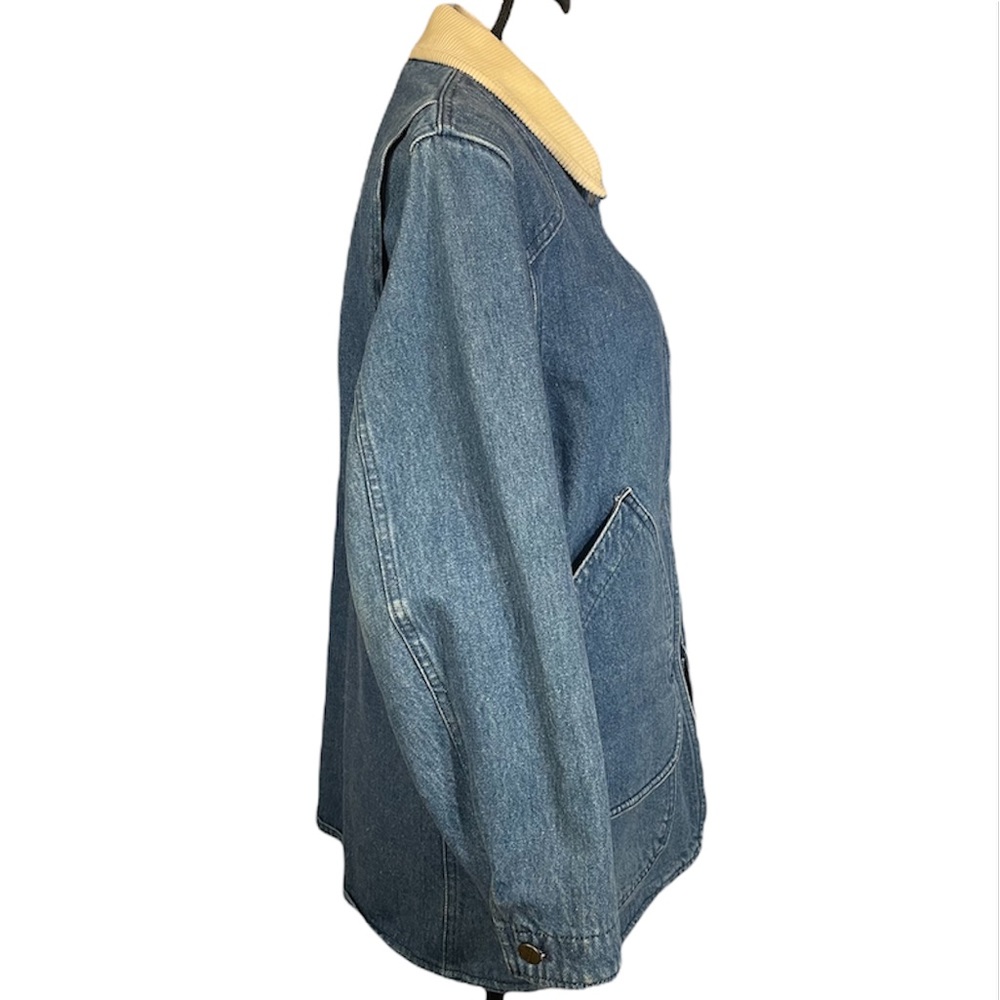 Vintage L.L. Bean Red Wool Blend Lined Corduroy Trim Heavy Denim Barn Coat Sz M - Picture 6 of 16